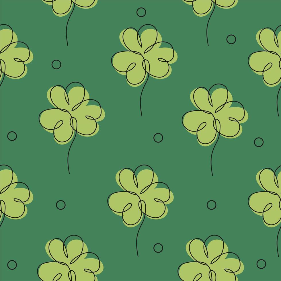 Elegant continuous line seamless pattern with clovers, design elements. vector