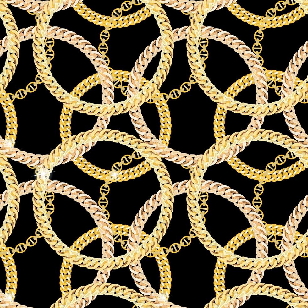 Gold Chain Jewelry Seamless Pattern Background. Vector Illustration