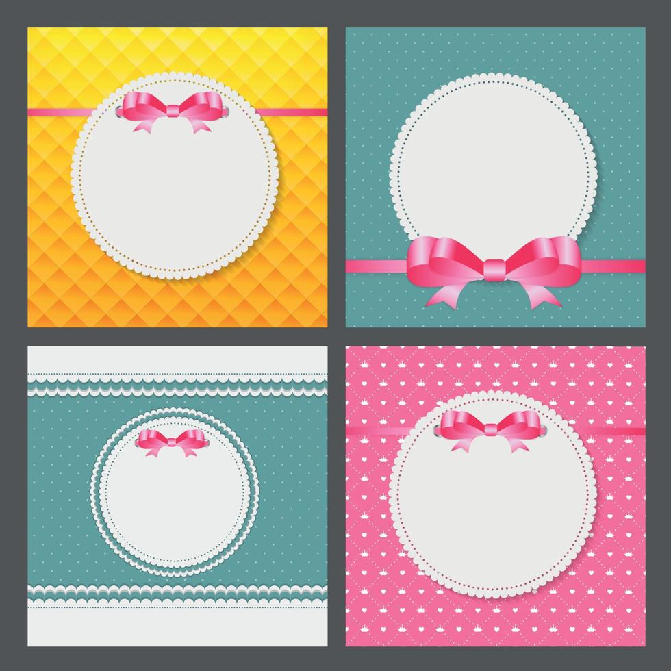 Vintage Frame with Bow Set  Background. Vector Illustration