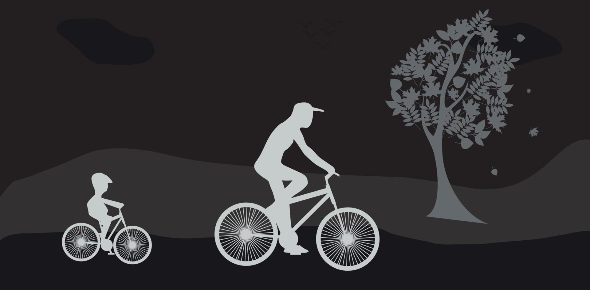 ciclistas y el árbol. vector de ilustración.