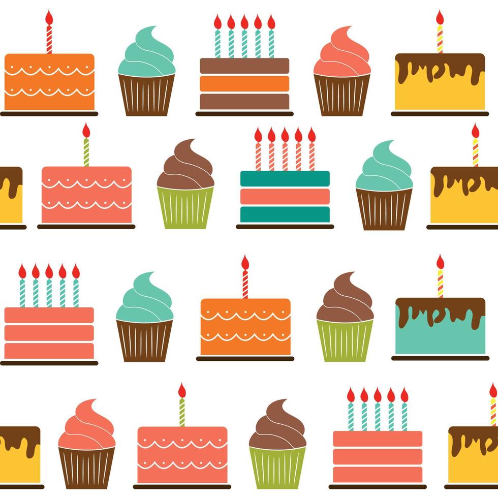 Birthday Cake Flat Seamless Pattern Background Vector Illustration