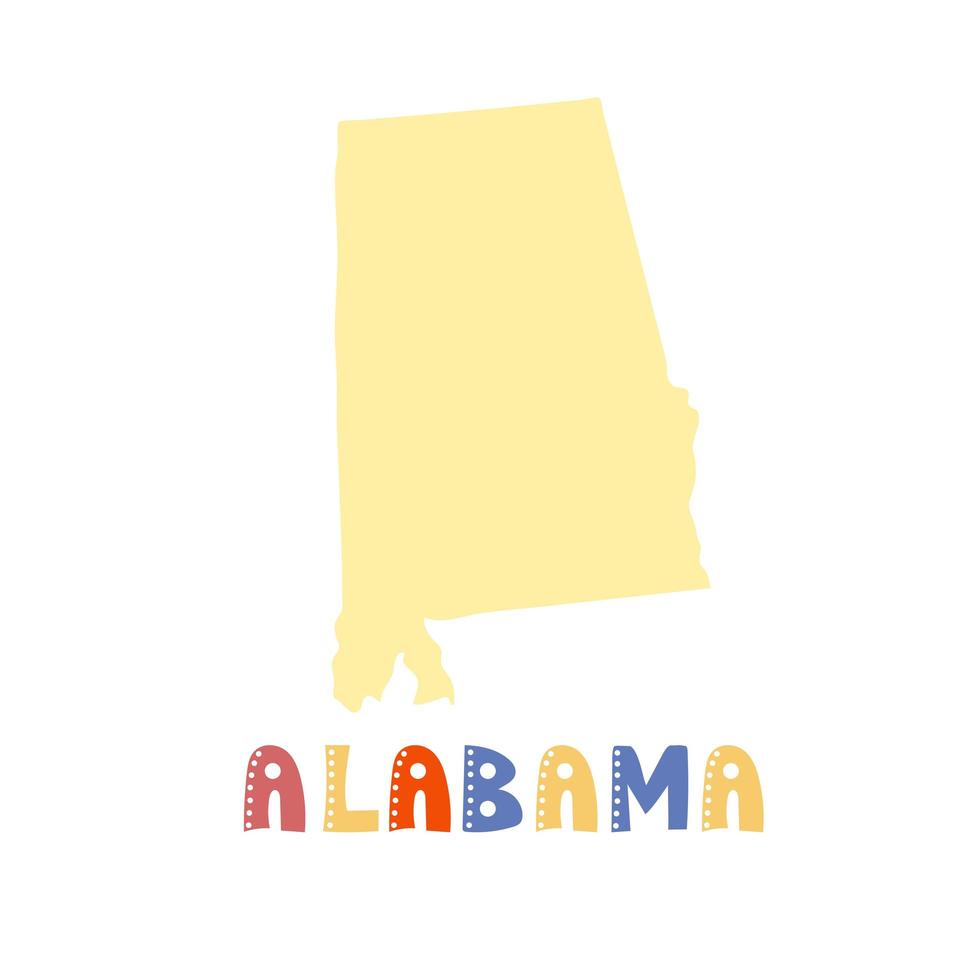 colección usa. mapa de alabama. letras de estilo garabatos vector