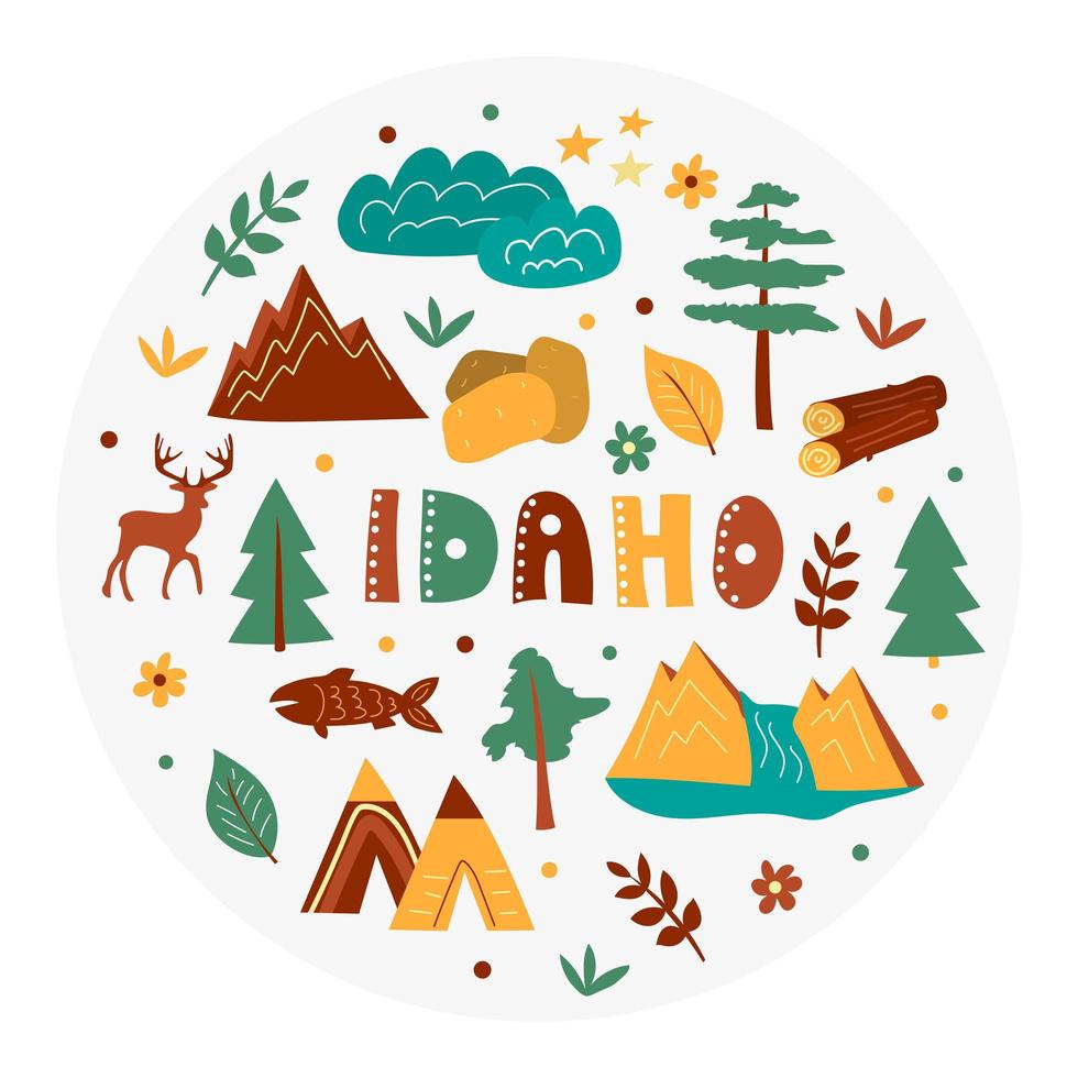 USA collection. Vector illustration of Idaho theme. State Symbols