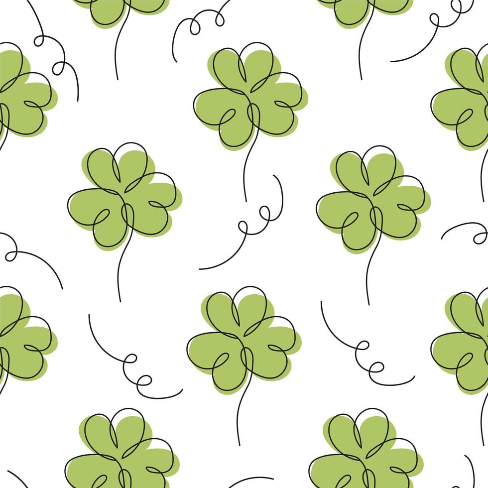 Elegant continuous line seamless pattern with clovers, design elements. vector
