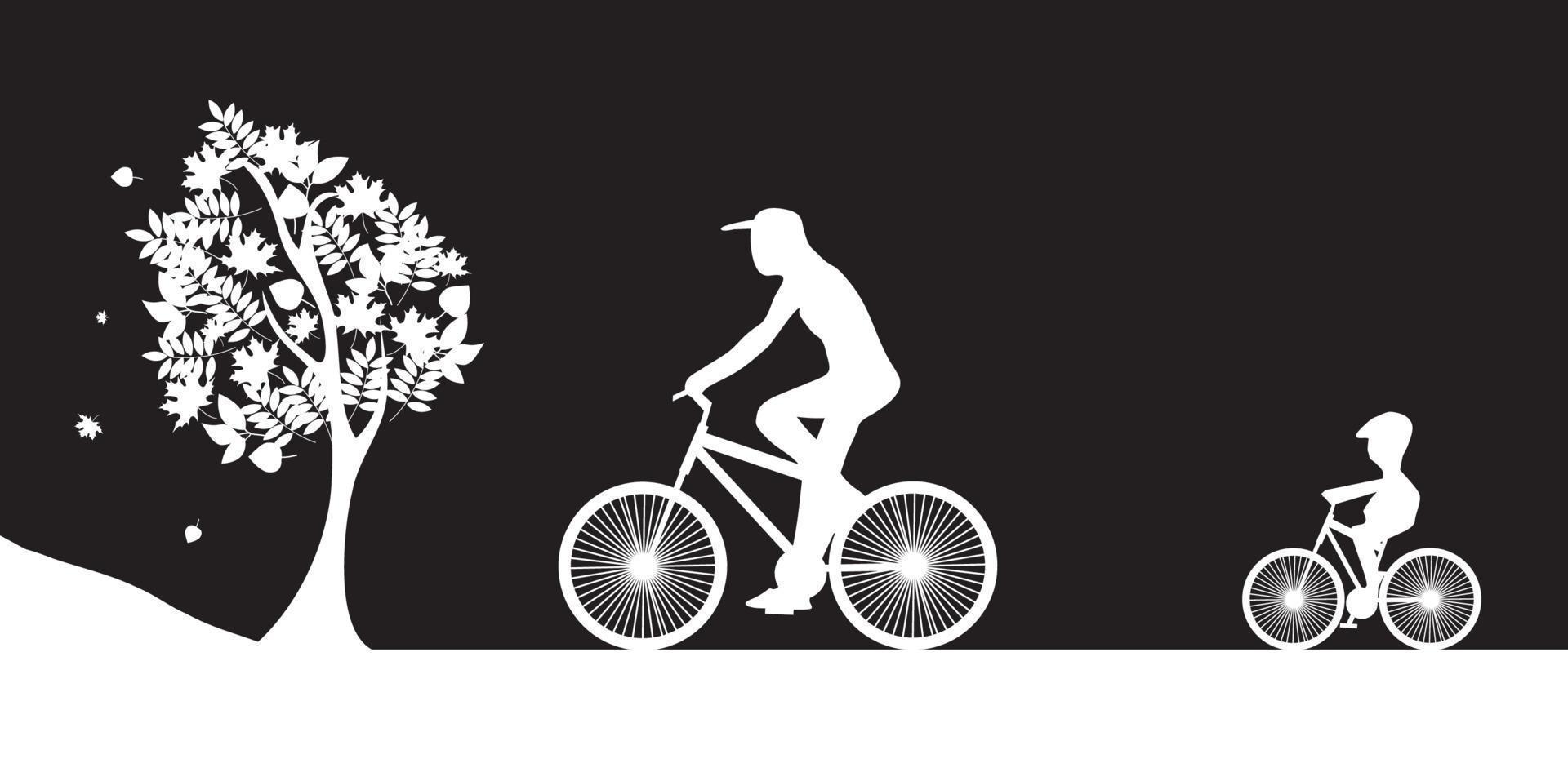 ciclistas y el árbol. vector de ilustración.