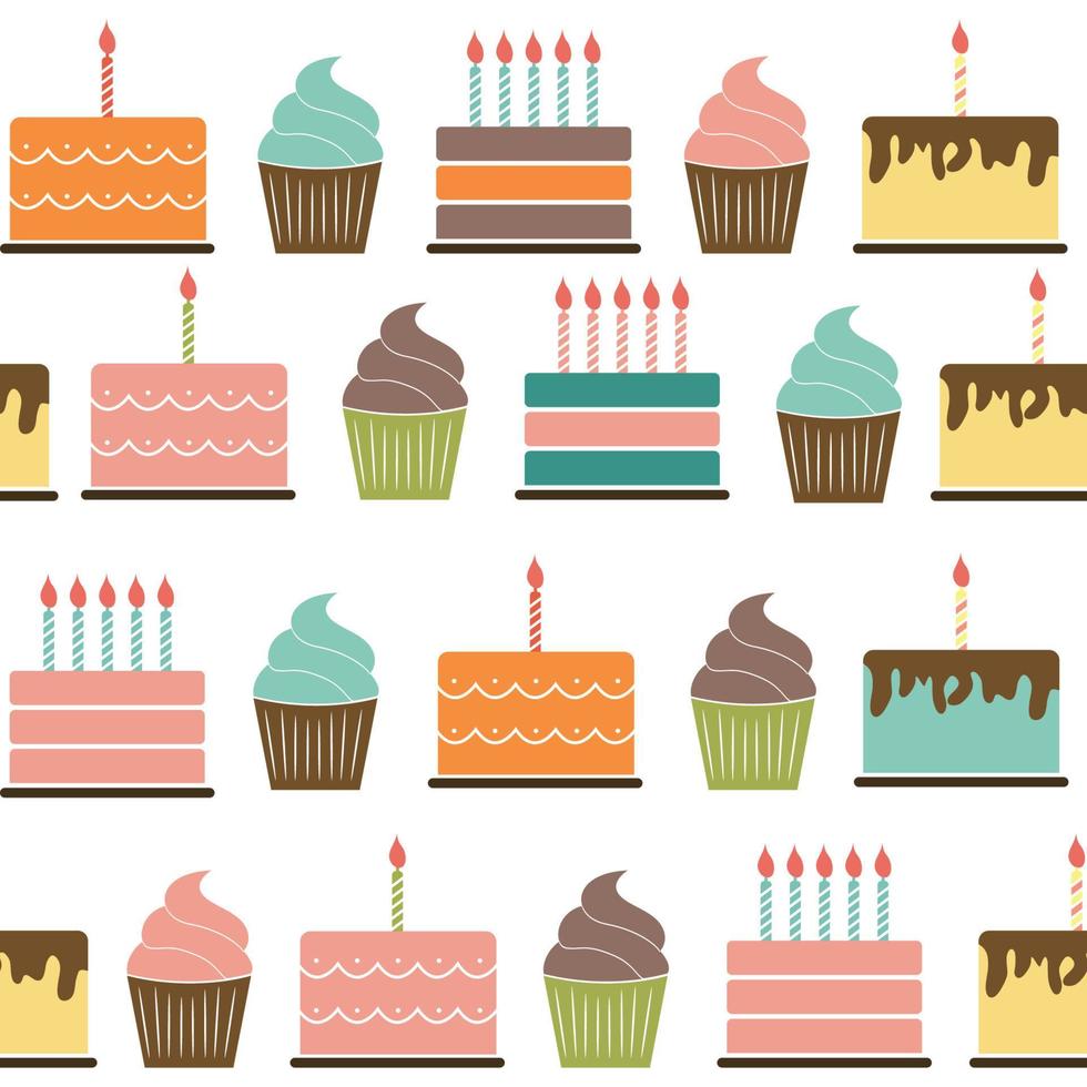 Birthday Cake Flat Seamless Pattern Background Vector Illustration
