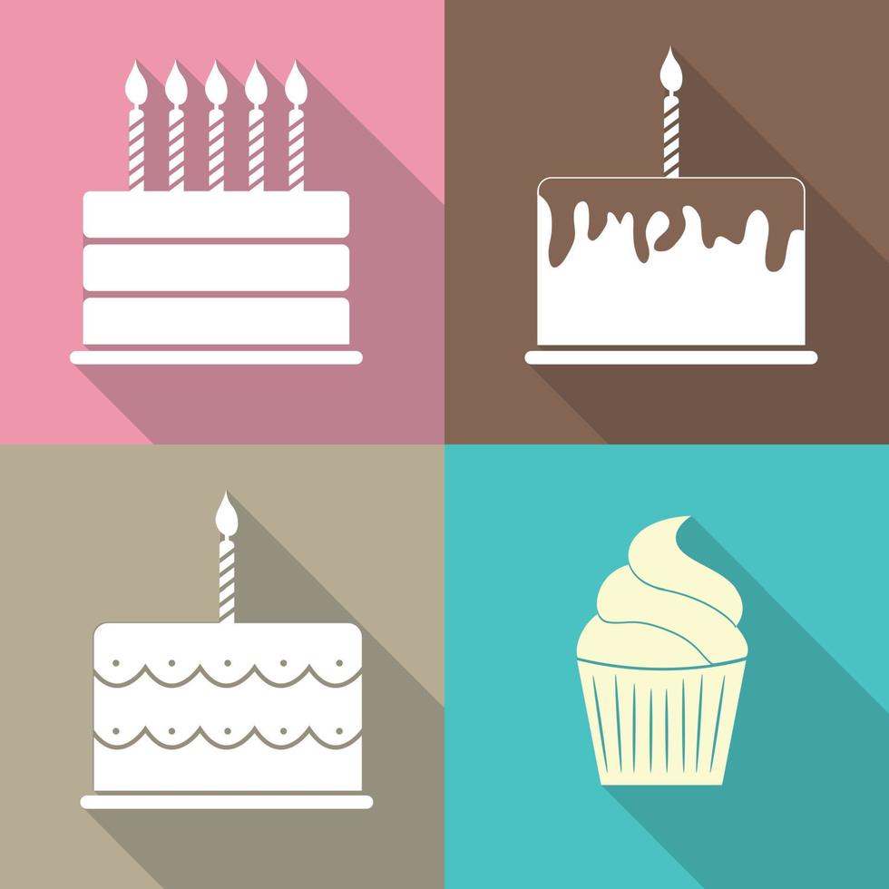 Ilustración de vector de icono de web plana de pastel de cumpleaños