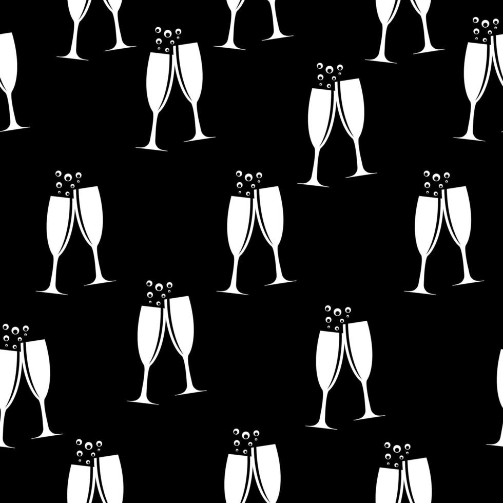 Two Glasses of Champagne Silhouette Seamless Pattern Background Vector Illustration