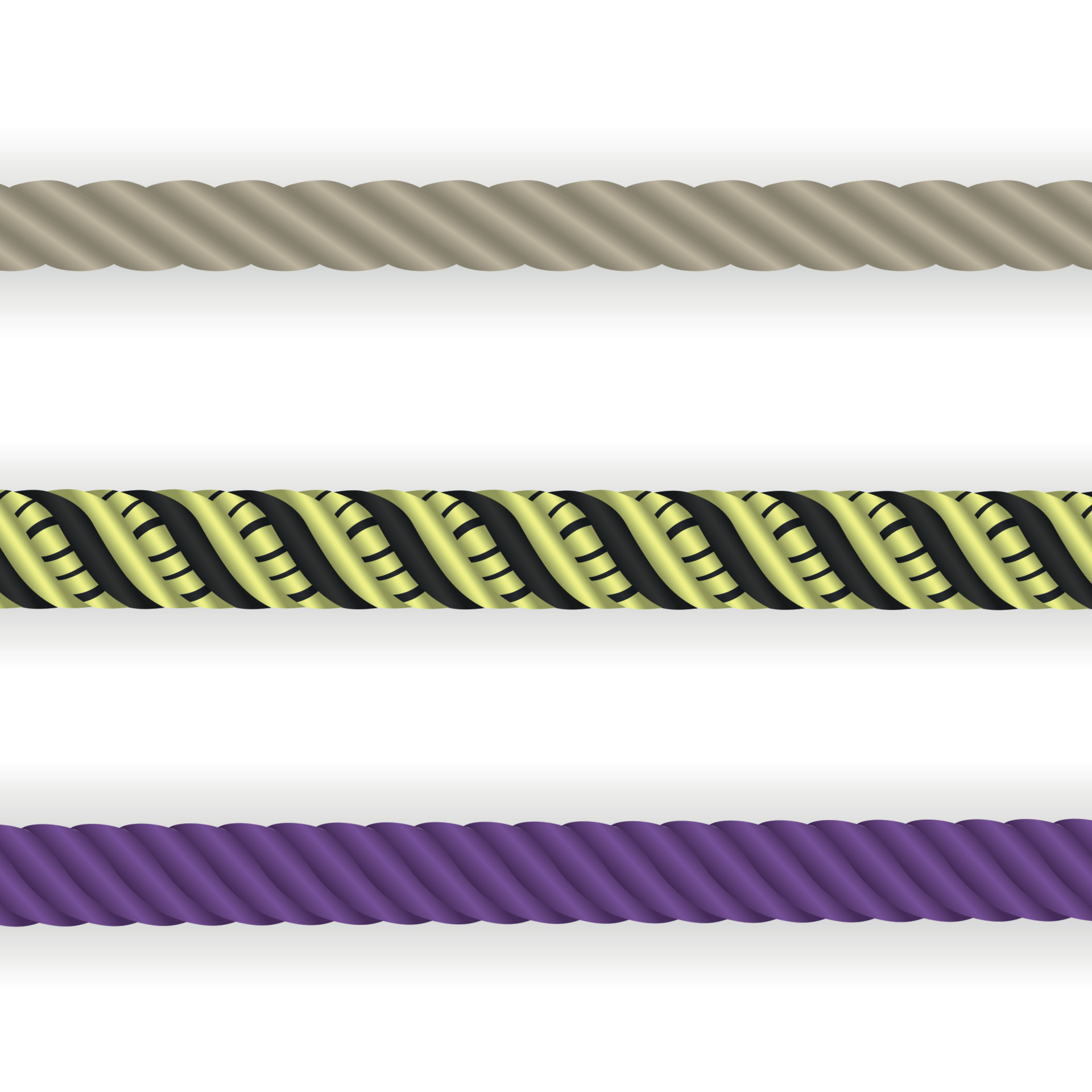 Set of naturalistic 3D type illustration of twisted rope. Vector