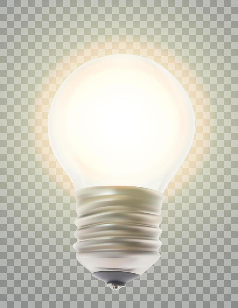 Naturalistic lit glowing light bulb. Lighting on a transparent background. Vector Illustration