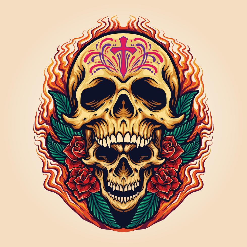 Sugar Skull Dia De Los Muertos MexicanTattoo Illustrations vector