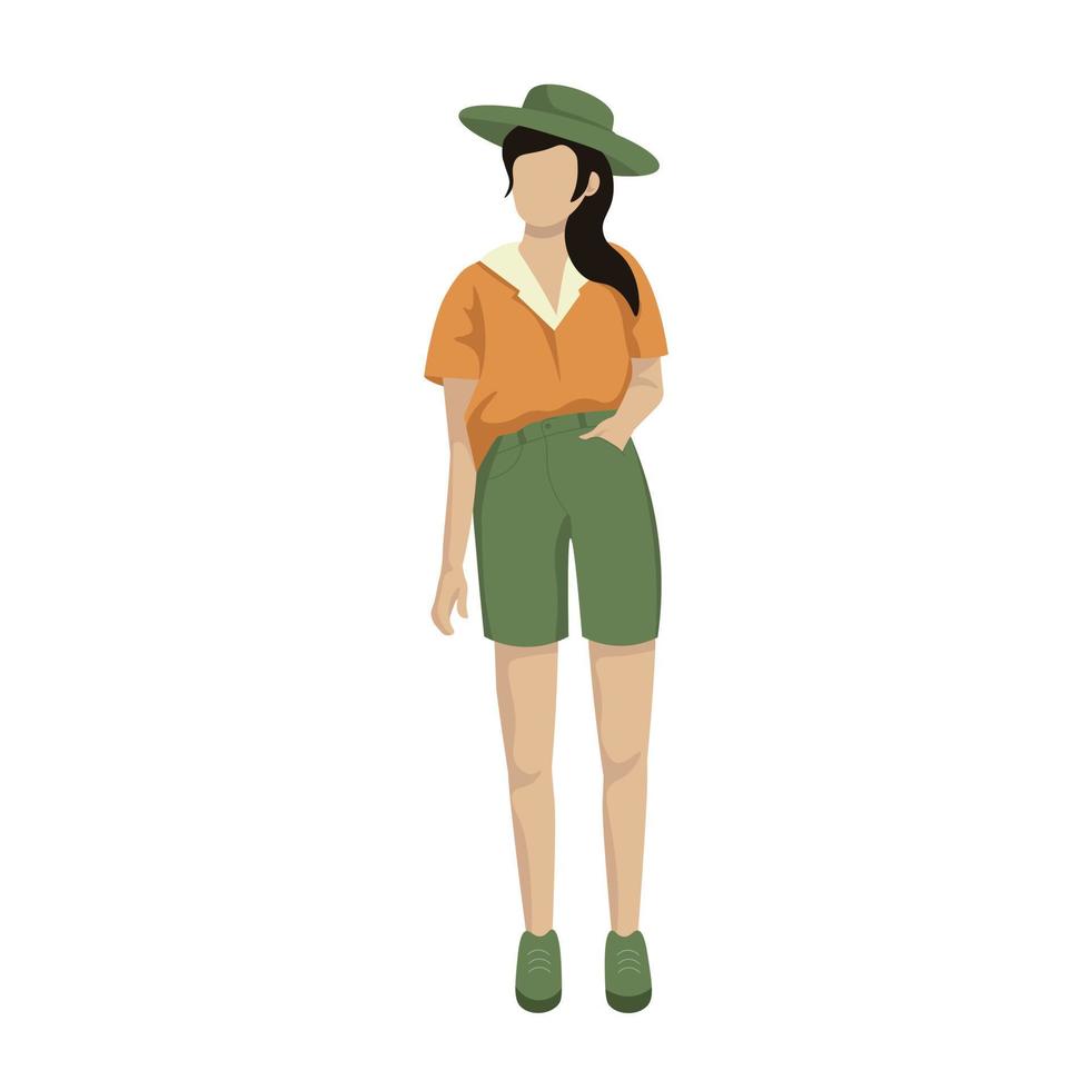 Girl in a hat and shorts without a face, vector graphics