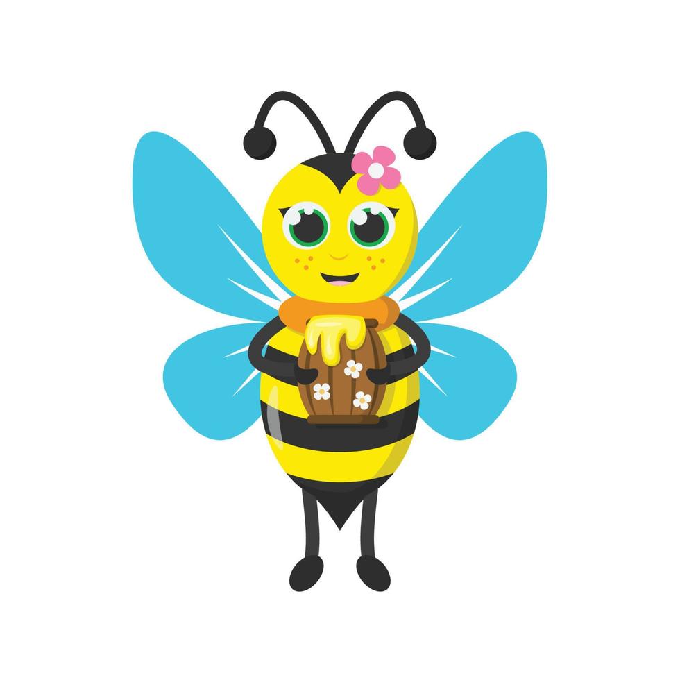 Cute Cartoon Honeybee with Full Barrel of Honey vector