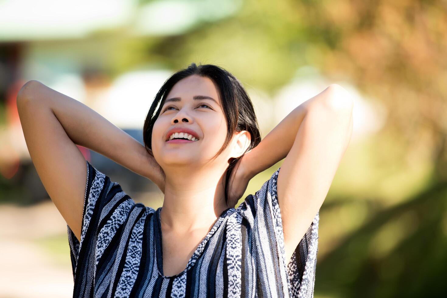 Happy women in nature background photo