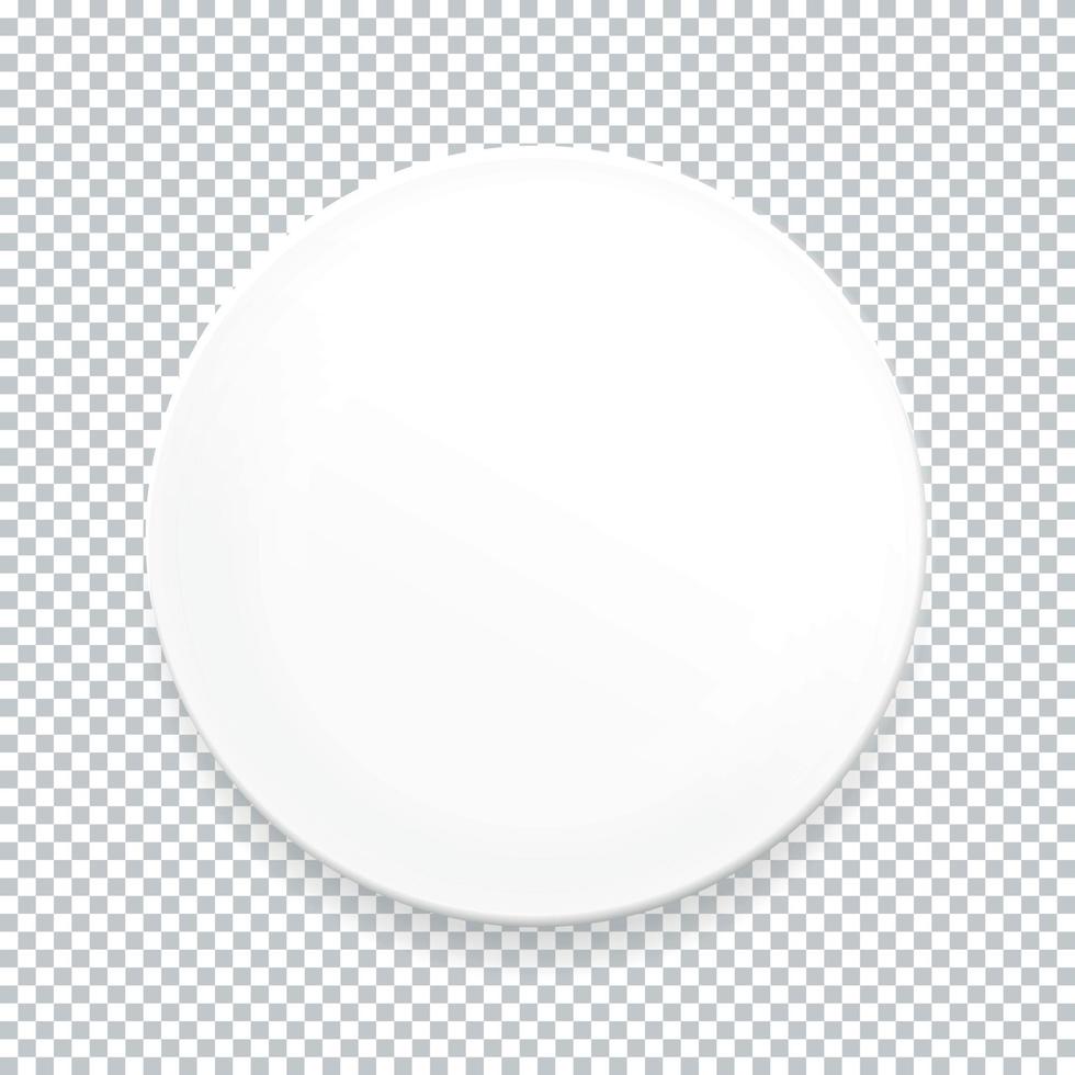 Empty white round plate on transparent background for your design. Vector Illustration