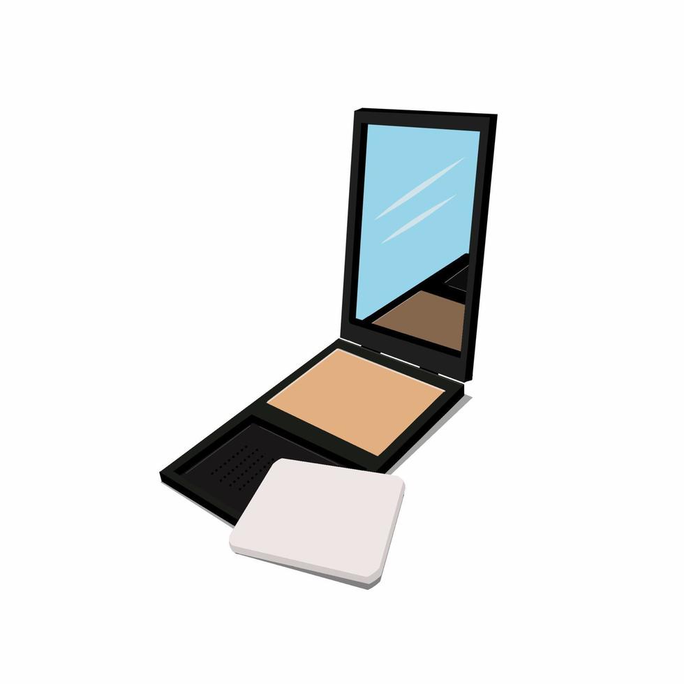 Vector face compact makeup powder  in black square plastic case  with mirror.