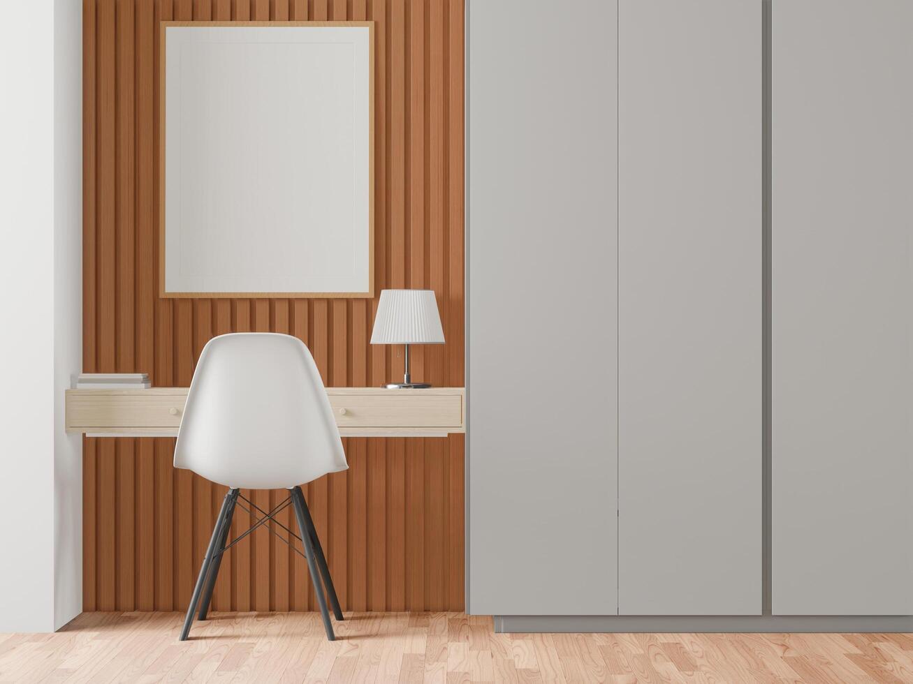 Living room with table and chairs with picture frames on the wall photo