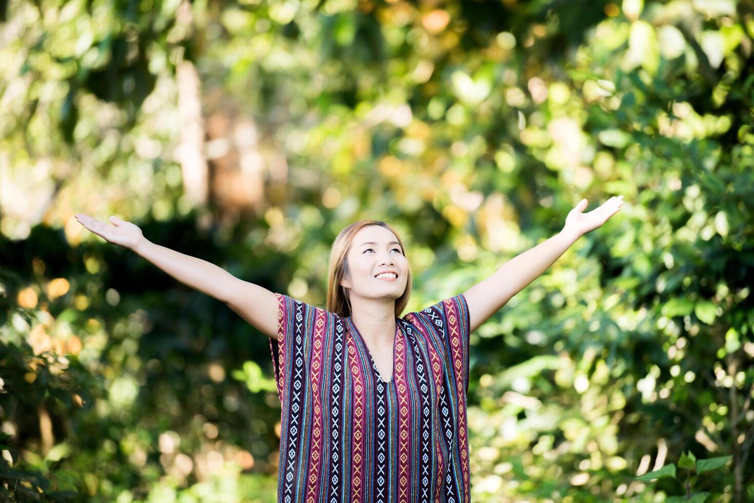 Happy women in nature background photo