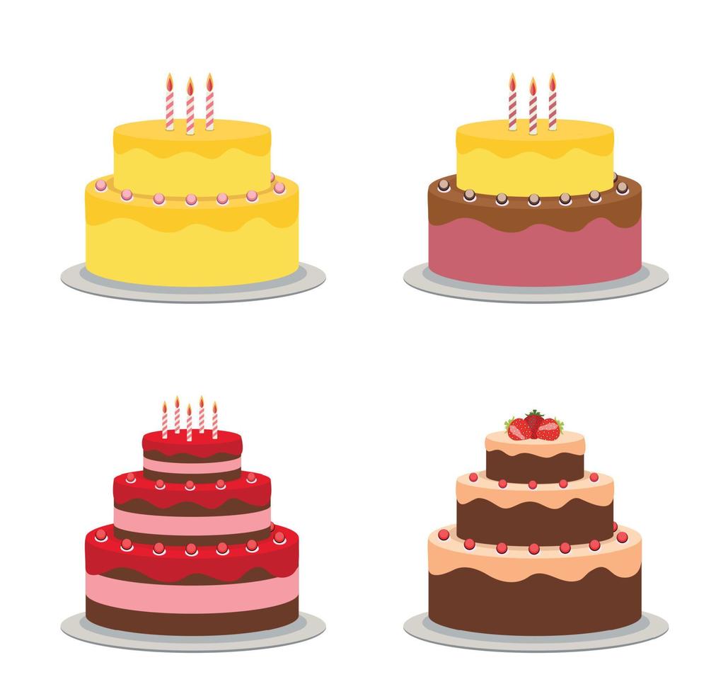 pastel de cumpleaños icono plano cllection establecido para su diseño, ilustración vectorial vector