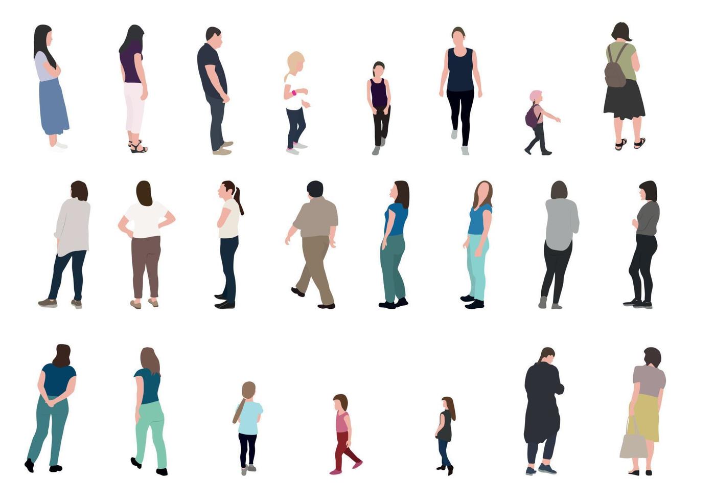 Set of Silhouette Walking People and Children. Vector Illustration.