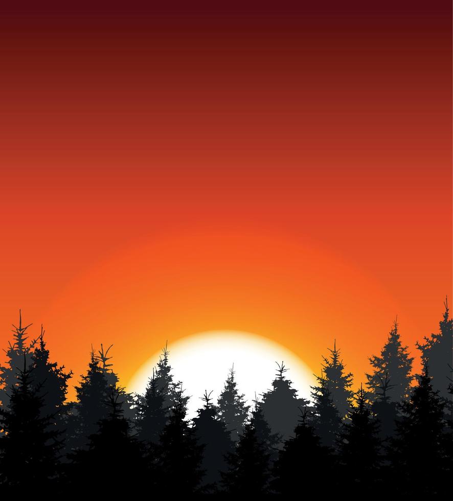 Silhouette of Tree on Sunset Background. Vector Illustration