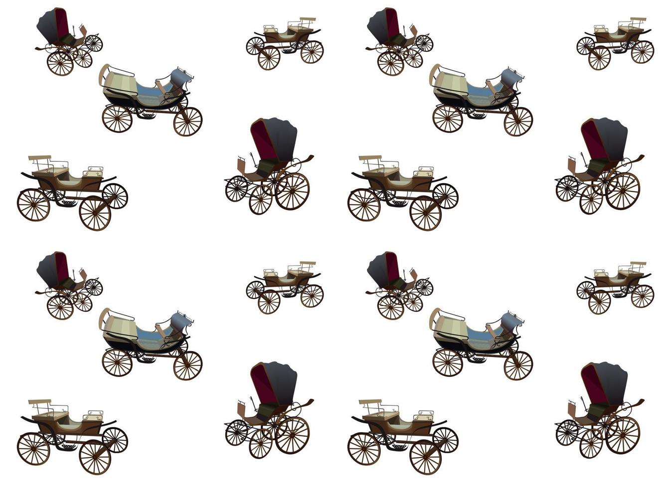 Old Wagon for the Horses. Seamless pattern. Isolated on White Background. vector