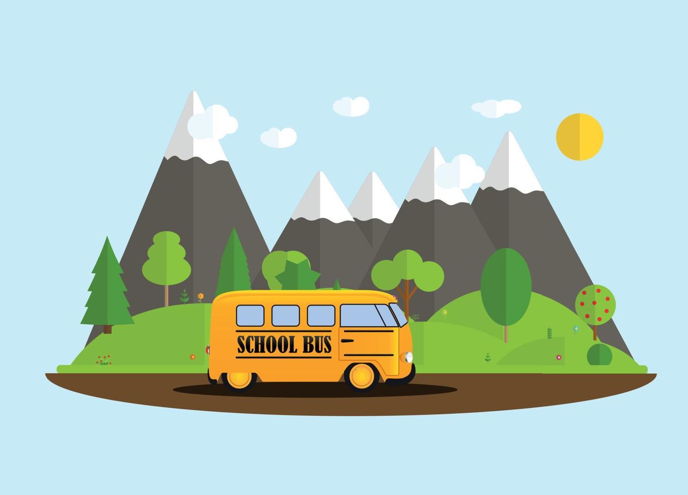 Back to School Background with Yellow Bus Vector Illustration