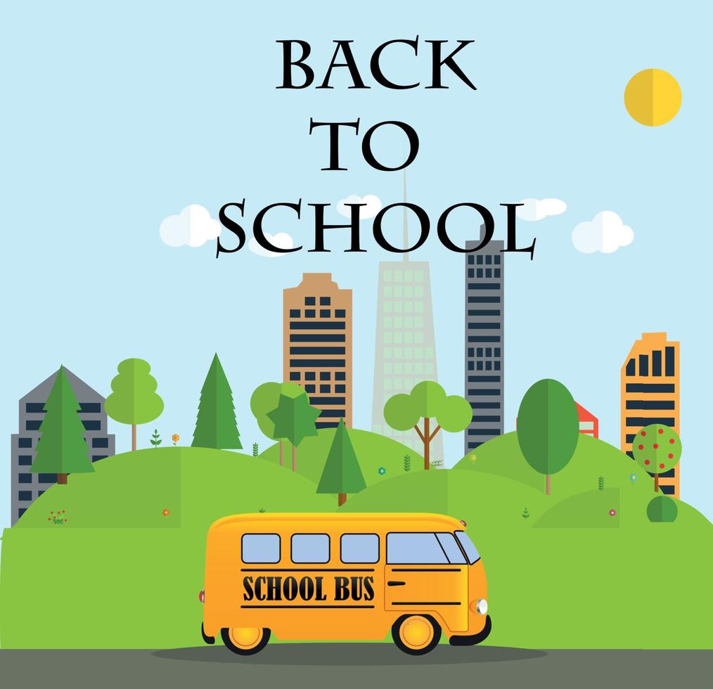 Back to School Background with Yellow Bus Vector Illustration