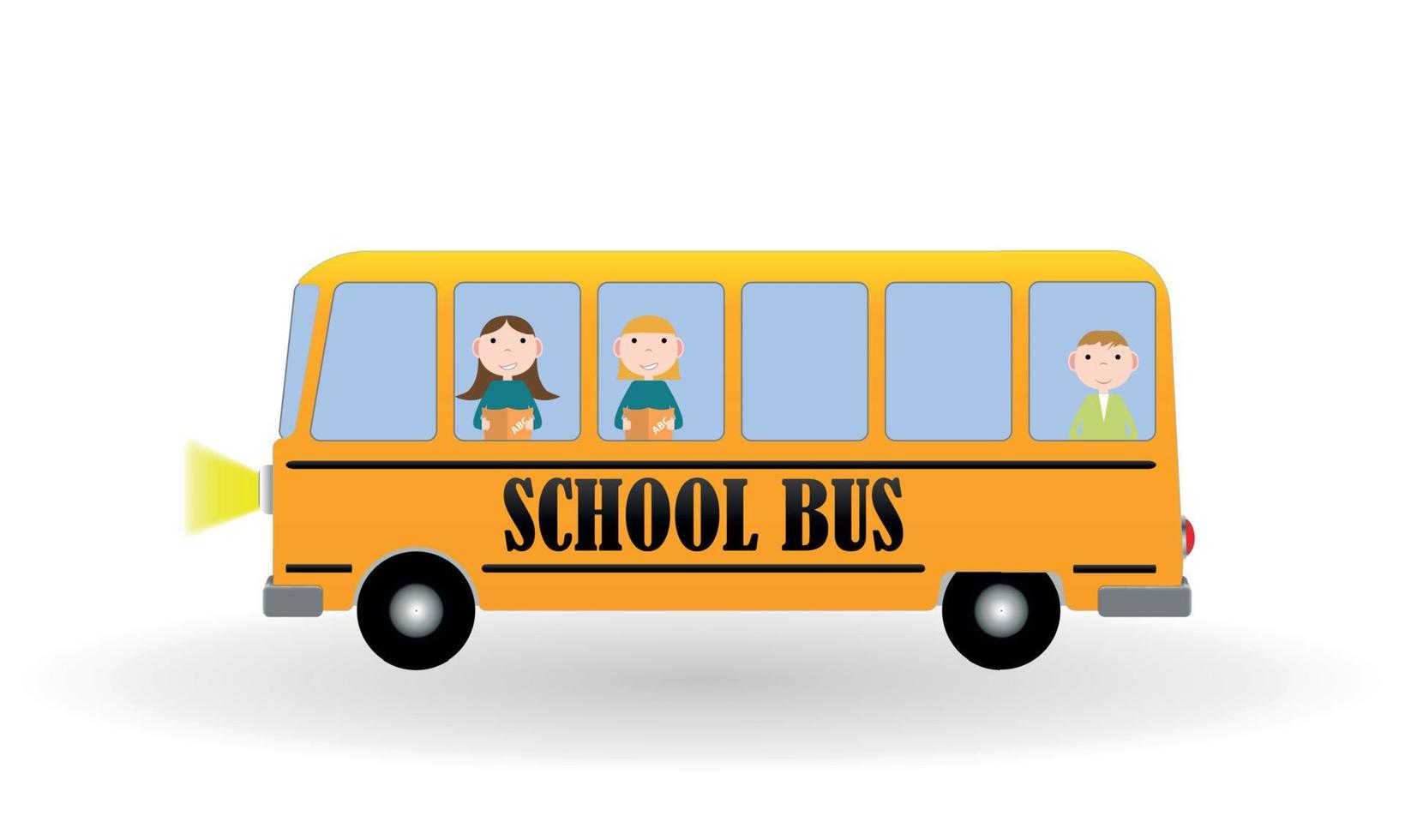 volver al fondo de la escuela con autobús amarillo y niños. ilustración vectorial. vector