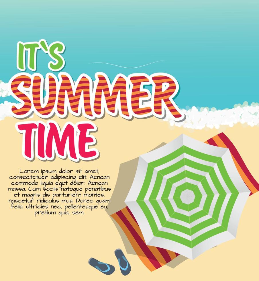 Summer Time Background. Sunny Beach in Flat Design Style Vector Illustration