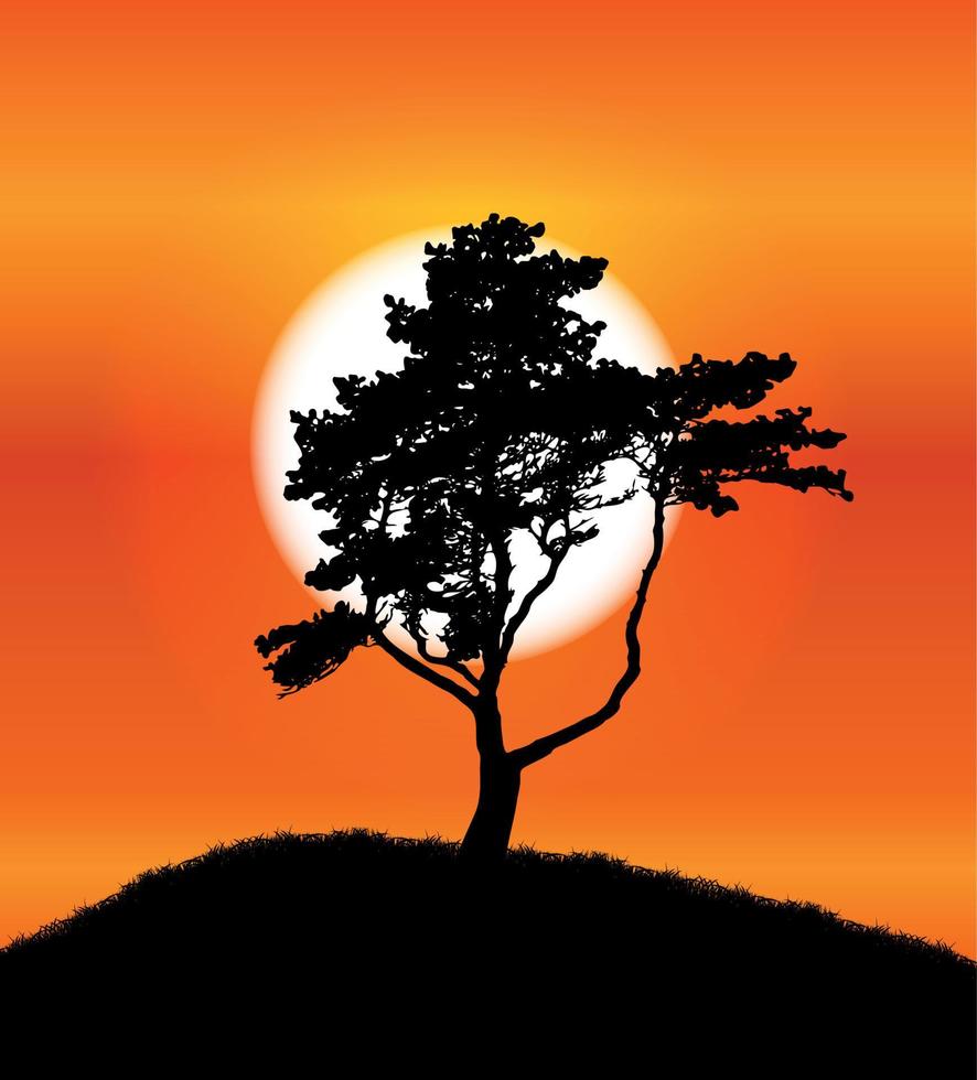 silueta de árbol en el fondo del atardecer. ilustración vectorial vector