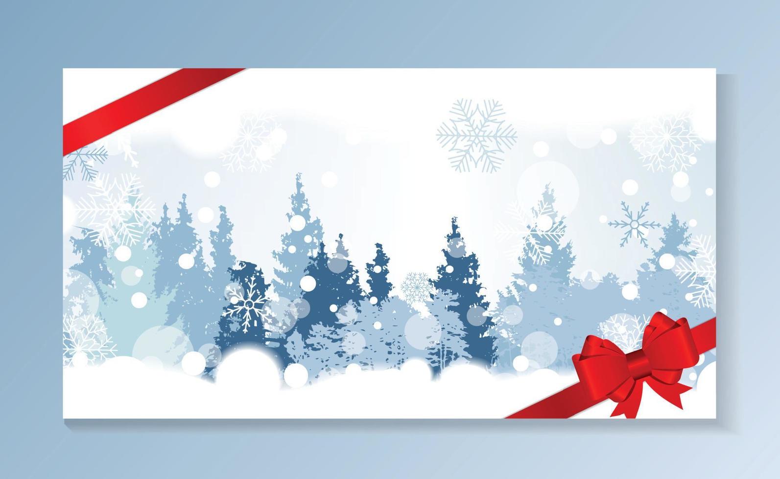 Christmas Snowflakes on Background with a silhouette of trees. Vector Illustration.