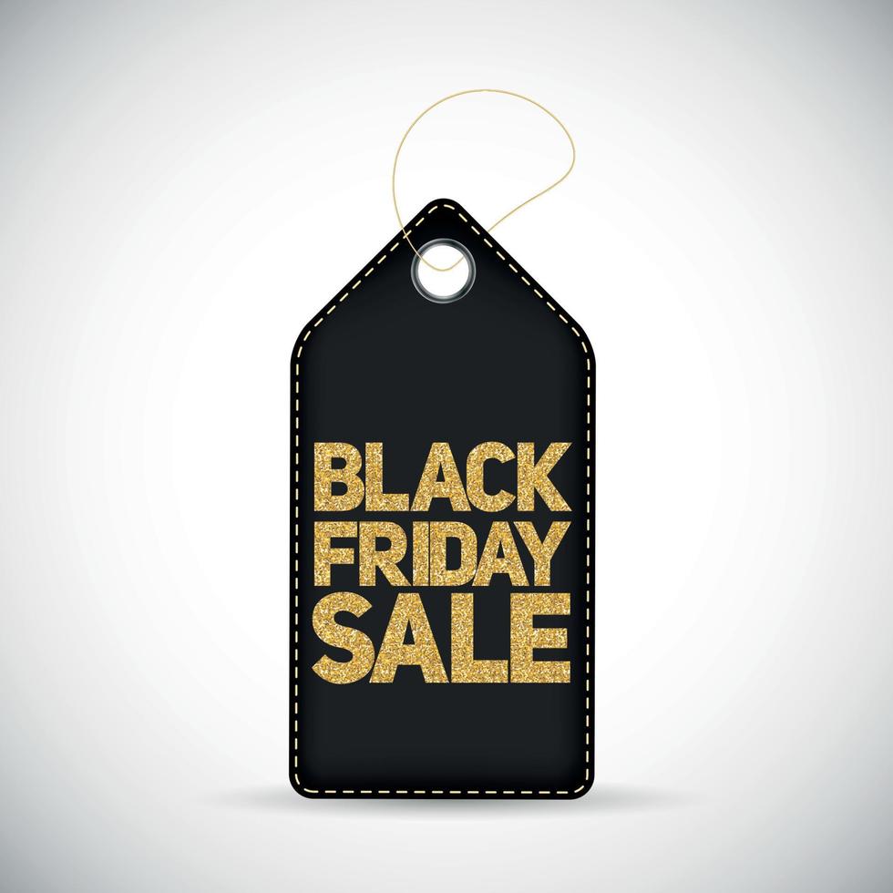 Black Friday Sale Black Label with Golden Letters Vector Illustration