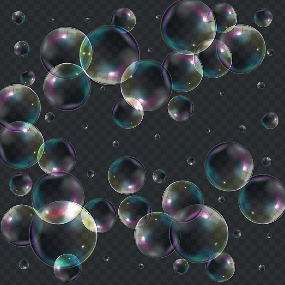 burbujas transparentes sobre fondo oscuro. ilustración vectorial vector