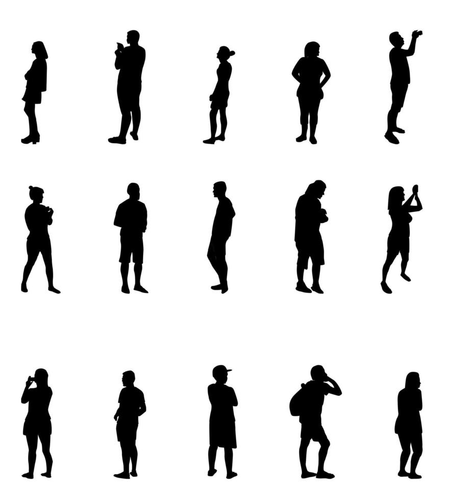 Black and White Silhouettes of People Vector Illustration.