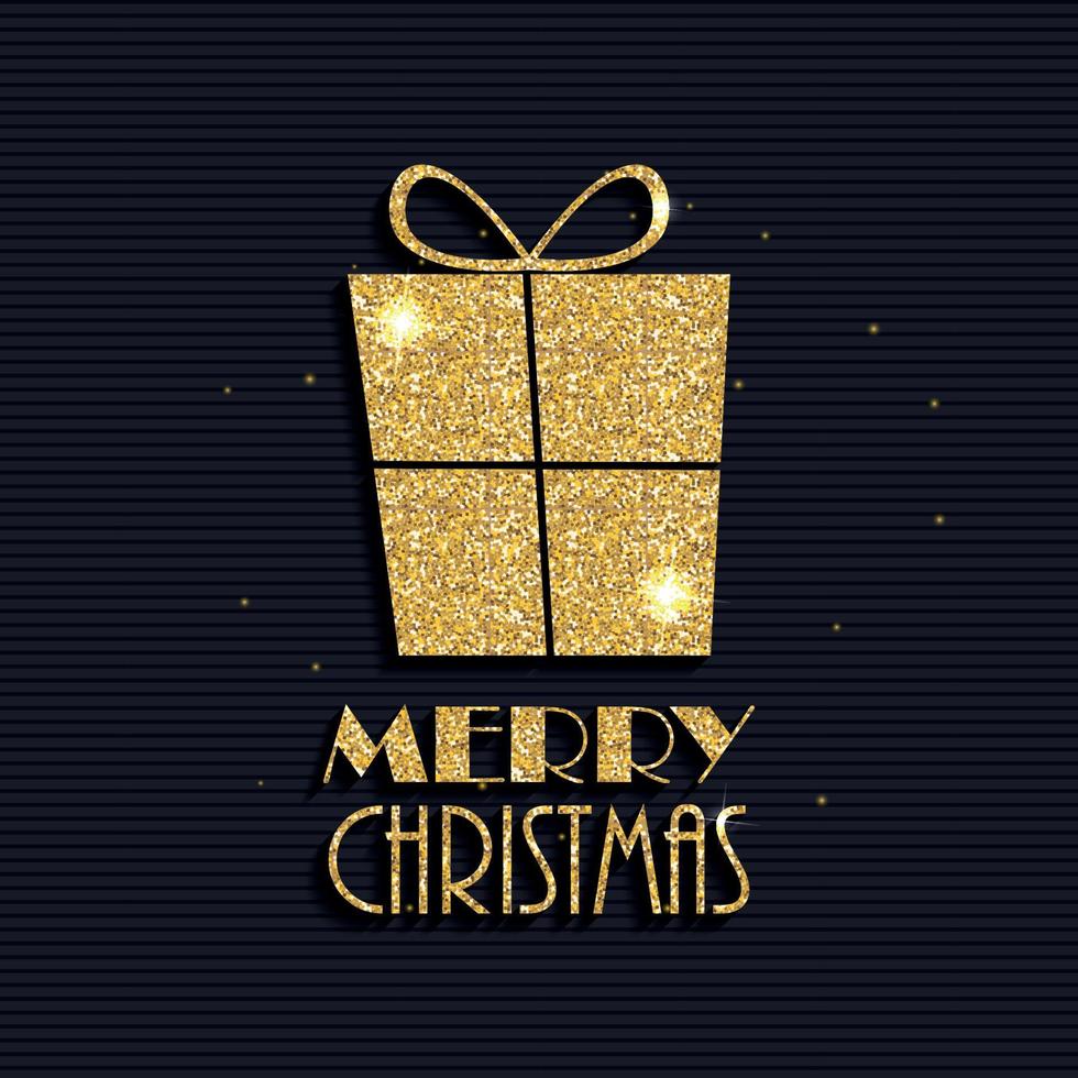 Abstract Christmas and New Year Background with Golden Shiny Gift Box. Vector Illustration