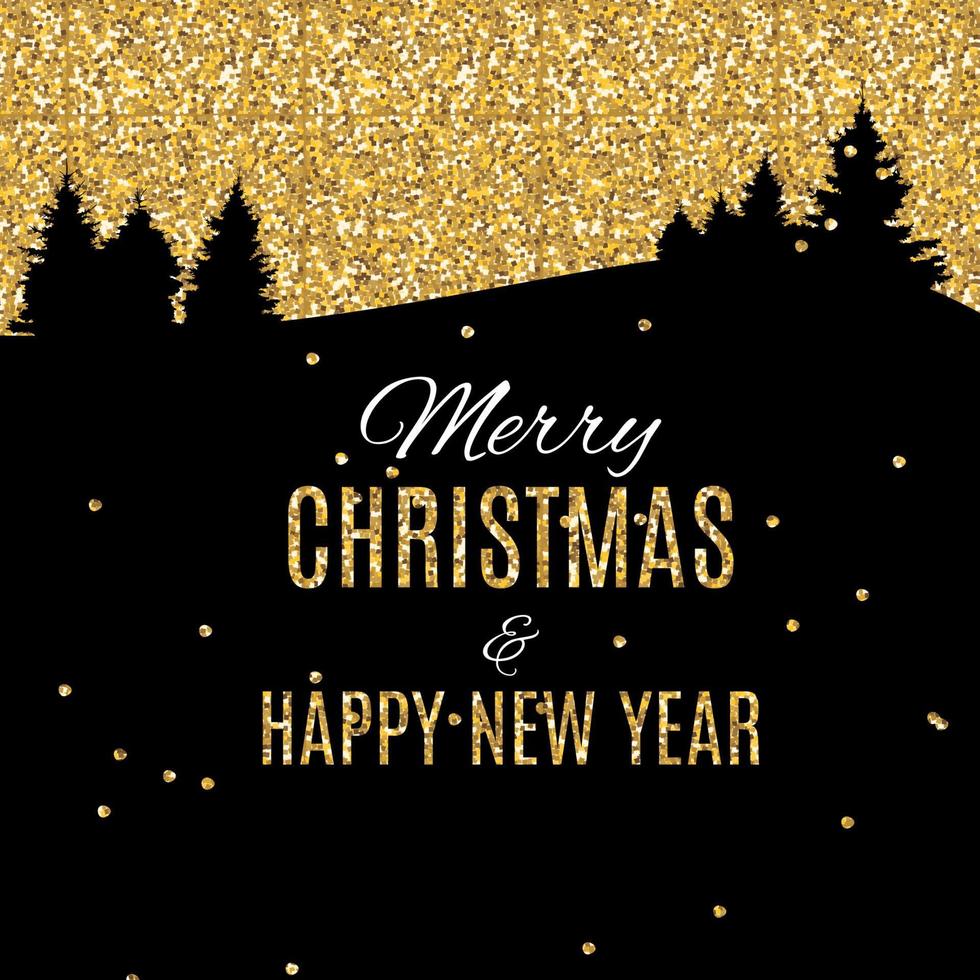 Merry Christmas and New Year Gold Glossy Background. Vector Illustration