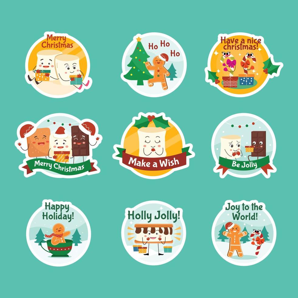 Sticker Set of Sweet Treats for Christmas Celebration vector