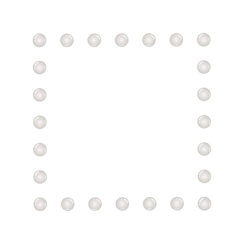 Square frame with pink beads isolated on a white background. Vector illustration for design of postcards, photos, logos, holiday. The frame is a square of round balls of pearls.