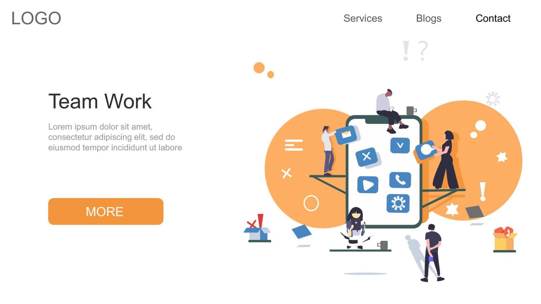 Team work landing page vector