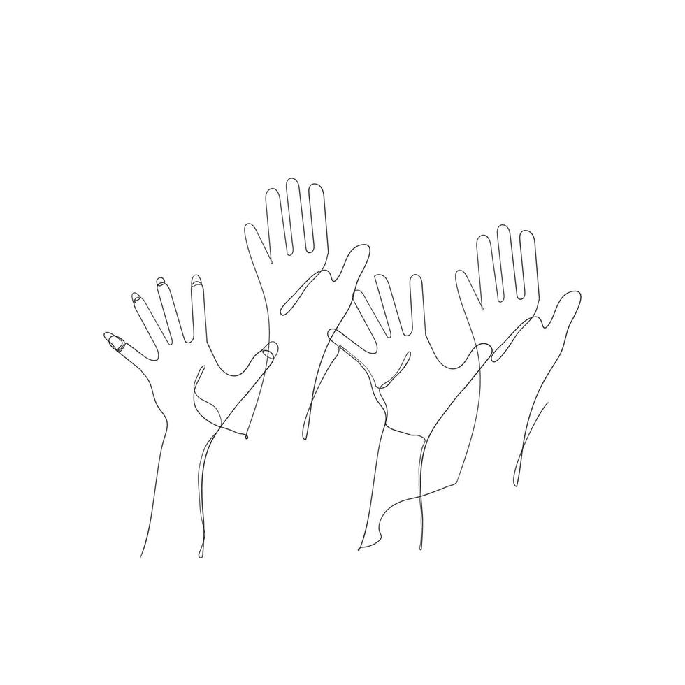hand drawn doodle hand cheering up illustration vector in continuous line drawing
