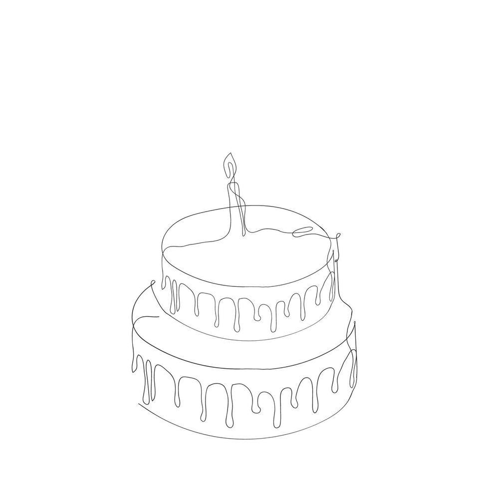 Dibujado a mano dibujo de línea continua cumpleaños o pastel de bodas ilustración vectorial aislado vector