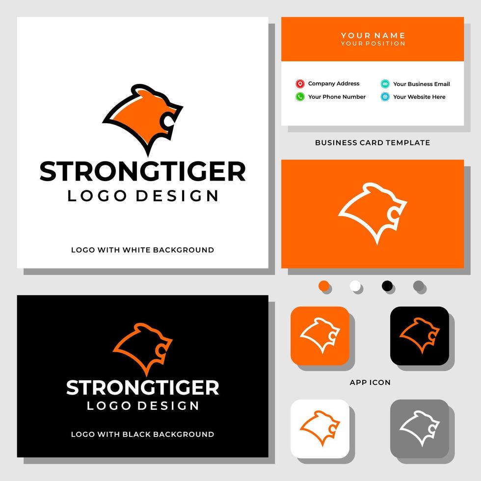 Tiger head sport industry logo design with business card template. vector