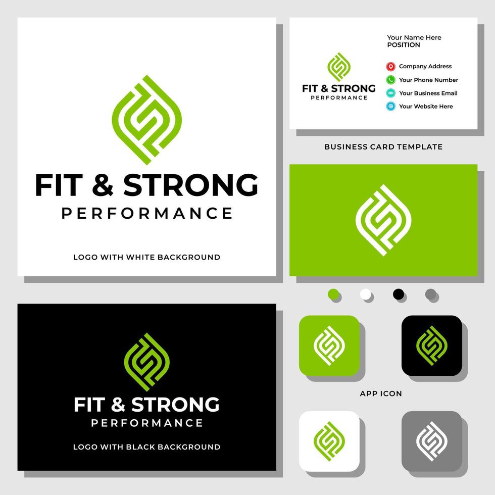 Letter F S P monogram leaf health logo design with business card template. vector