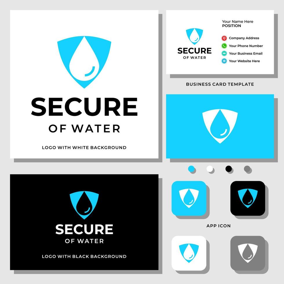 Water drop and shield logo design with business card template. vector