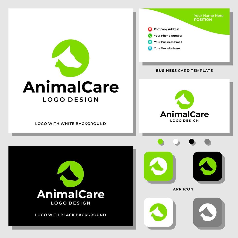 Animal health dog and cat logo design with business card template. vector