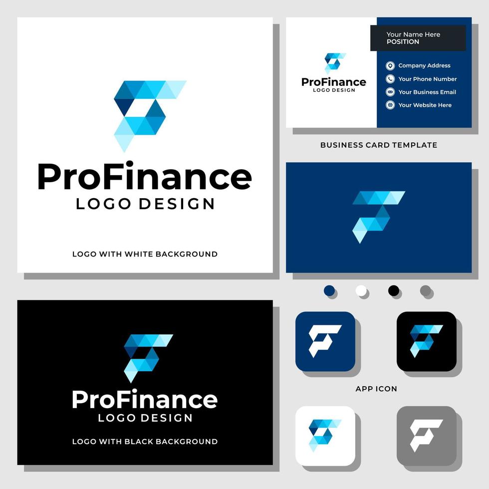 Letter P F monogram finance technology logo design with business card template. vector