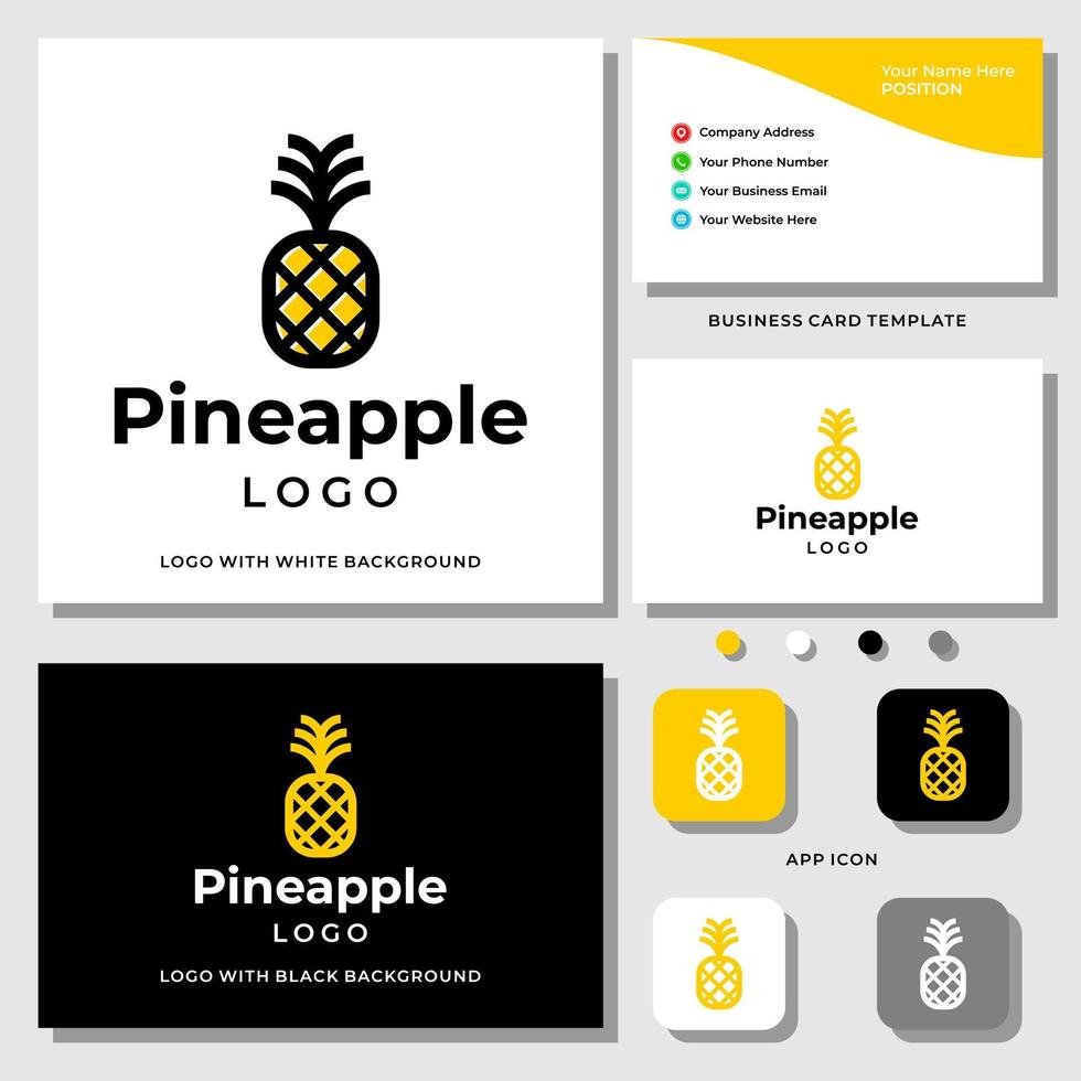 Diseño de logotipo de fruta de piña con plantilla de tarjeta de visita. vector