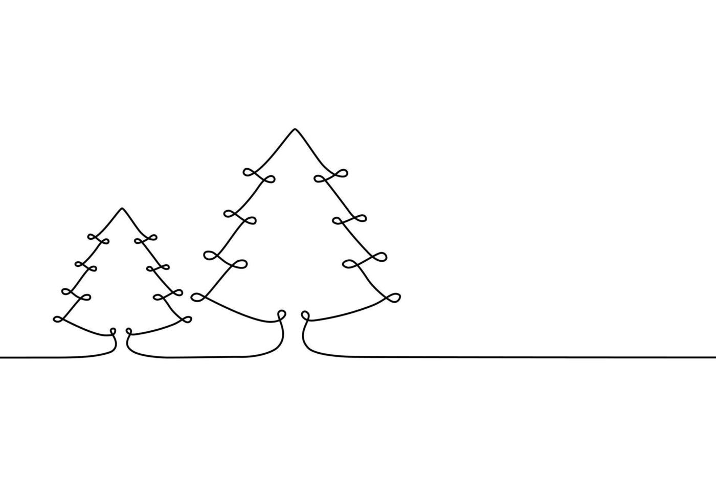 Christmas tree continuous line art. One line drawing Xmas vector symbol on white background.