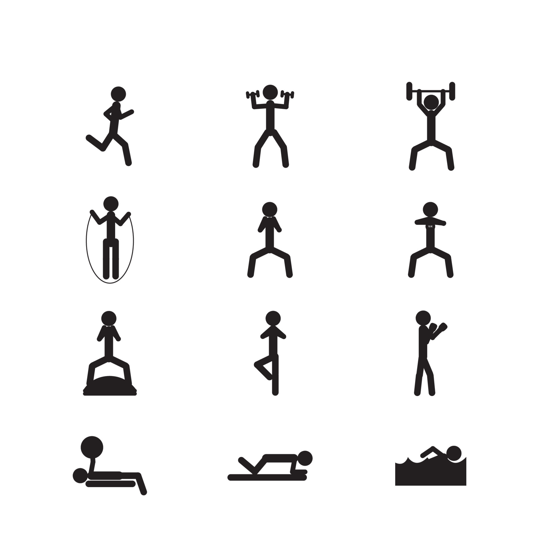 exercise icon, 12 icons , isolated with background, illustration